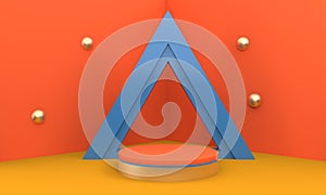 Podium in abstract blue composition, 3d rendering, 3d illustration