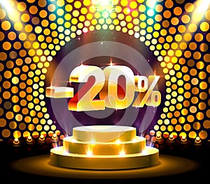 Podium action with share discount percentage 20, sale off