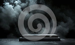 Podium black dark smoke background product platfor