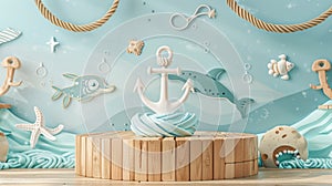 This podium brings a touch of whimsy to the nautical theme with e illustrations of sea creatures and doodles of waves