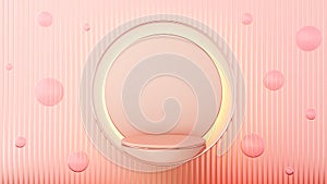 Podium display round luxury elegant with circle wall backdrop lighting. Frosted or corrugated glass pink gold translucent.