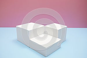 Podium display scene stage showcase front view with copy space on pink and blue background