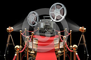 Podium with film projector, 3D rendering