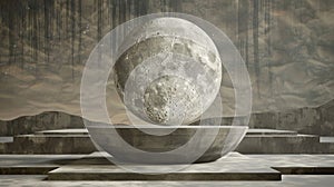 A podium fit for an otherworldly affair with a mesmerizing silver moon taking center stage amidst a canvas of celestial