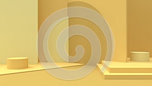 Podium  Geometric Circle and Rectangular shap composition shape minimal and Modern concept Art  pastel Yellow wall