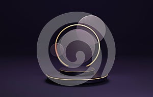 Podium with gold edge and gold edge circle, elegant and modern on dark purple background