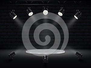 Podium with lighting. Stage, Podium, Scene for Award Ceremony with spotlights. Vector illustration