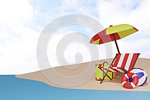 Podium with many boxes of gift christmas,x-mas birthday celebration background concept3d rendering of the beach with clear blue sk