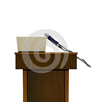 Podium and microphone with business laptop