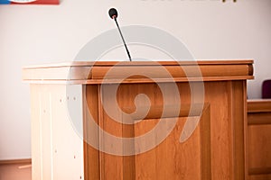 Podium with microphone in the hall for speaker
