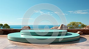 Podium mint background empty platform abstract pedesta. Generative AI.