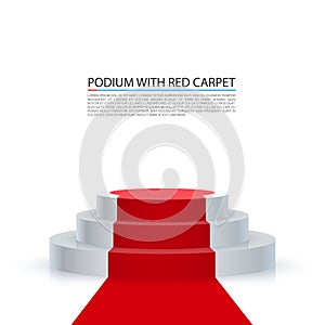 Podium with red carpet, Red stairs background