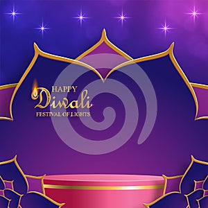 Podium round stage style, for Diwali, Deepavali or Dipavali, the indian festival of lights with Diya lamp, fire lighting and orien