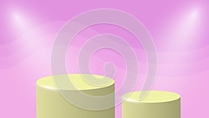 Podium scene pink background. podium with spot light and soft waves for product promotion, business, cosmetics. Vector 3D