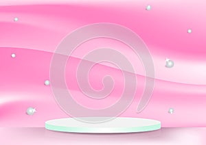 Podium Stage in Pink Silk Line Wave With Pearls