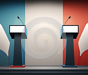 Podium stand with microphone, election campaign, political debate. united states.