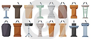 Podium of tribune cartoon vector illustration on white background . Rostrum and podium set icon.Isolated vector