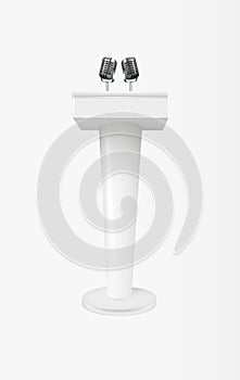 Podium tribune with microphones isolated on transparent background. Design rostrum stands. Abstract concept graphic element for