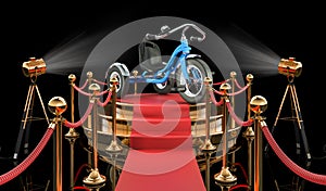 Podium with tricycle kids bicycle, 3D rendering