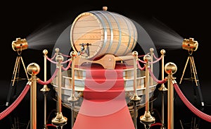 Podium with wooden barrel, 3D rendering