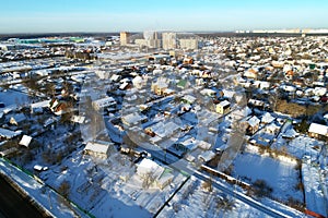 Podolsk cityscape abd real esate on winter sunny morning