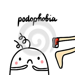 Podophobia hand drawn illustration with cute marshmallow