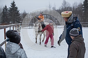 Training of children riding in the framework of revival program of the Cossacks in the Leningrad region.