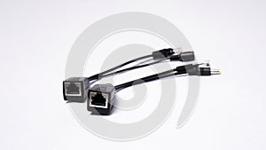POE Cable connector for cctv camera on isolated white background