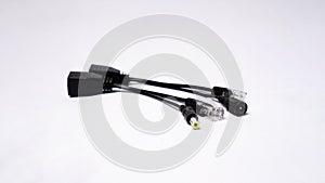 POE Cable connector for cctv camera on isolated white background