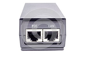 PoE injector for electronic equipment on a white background