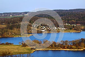 The Poehl dam on river Trieb near the town of Plauen in Saxony, Germany. Known as the Vogtland Sea, it is a popular place for