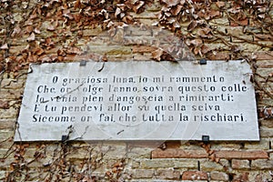 Poem of Giacomo Leopardi on a wall cartel in Recanati
