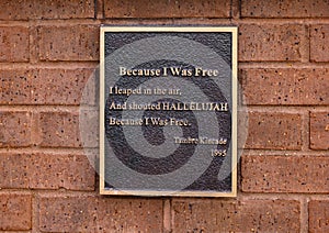 Poem by a school child inside the Freeman`s Cemetery Memorial in Dallas, Texas