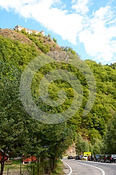 Poenari castle, as seen from the national road. Arefu. Arges county. Romania