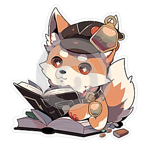 A poet dog who writes beautiful and meaningful verses, AI Generated, Sticker ver.14