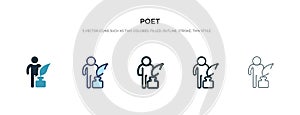 Poet icon in different style vector illustration. two colored and black poet vector icons designed in filled, outline, line and