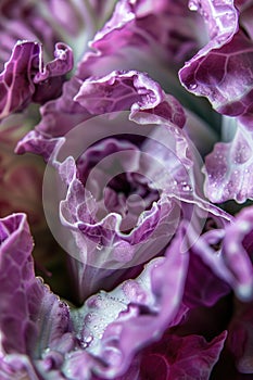A poetic close-up of a purple cabbage leaf