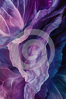 A poetic close-up of a purple cabbage leaf