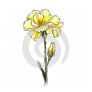 Poetic Fragility: Hand Painted Yellow Carnation Illustration