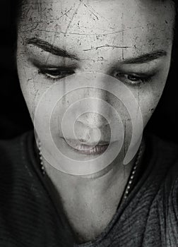 Poetic portrait of a woman in black and white photo