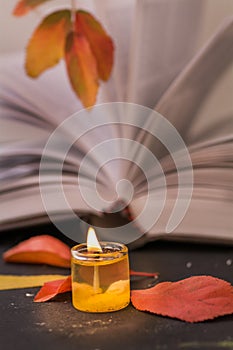 Poetry book with candle