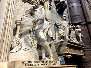 Poets` corner inside Westminster Abbey in London, England