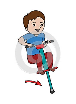 Pogo stick riding boy clip art illustration vector isolated