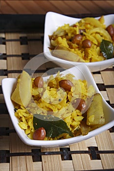 Poha - A breakfast snack made of beaten rice