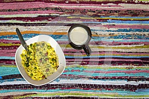 Poha(Pounded paddy) and coffee