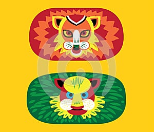 Pohela Boishakh Tiger Mask Vector Colorful Set