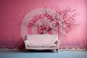 Poignant Pink and lonely blossom. Generate Ai photo