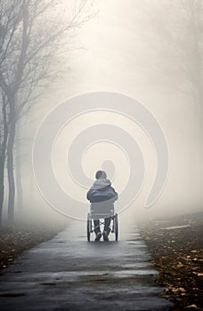 Differently Abled young boy on a wheelchair. Inclusion, respect, equality, dignity and Empowerment. photo