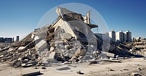 The Poignant Sight of Demolished Building Debris Amidst the City