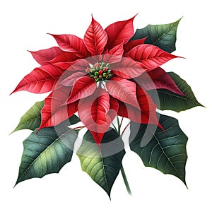 Poinsettia christmas decor watercolor painting set on white background